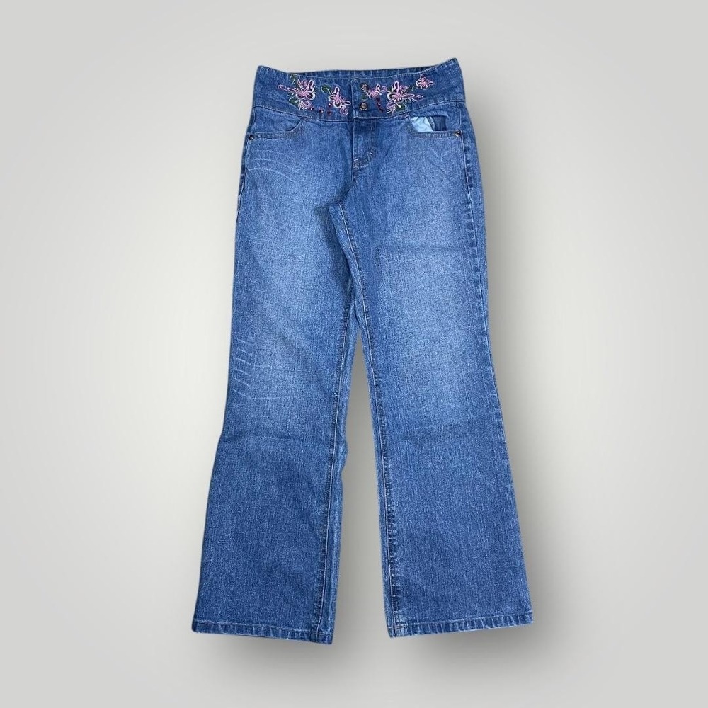 Miss Attitude Jeans Girls 12 Blue Denim Bootcut Butterfly Embroidered Waistband‎